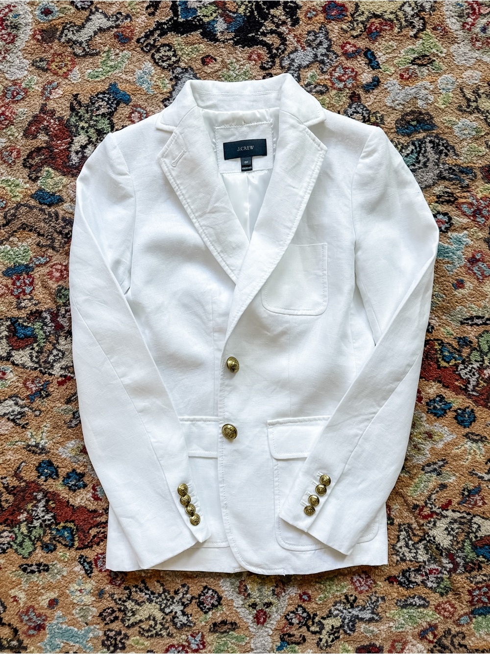 J.Crew Linen White Blazer Size 00 Gold Buttons Lined Coastal Preppy NWOT